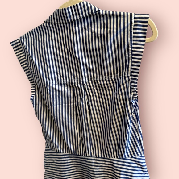 Veronica Beard Striped Ruched Shirt Dress Blue White Cotton - Picture 6 of 8